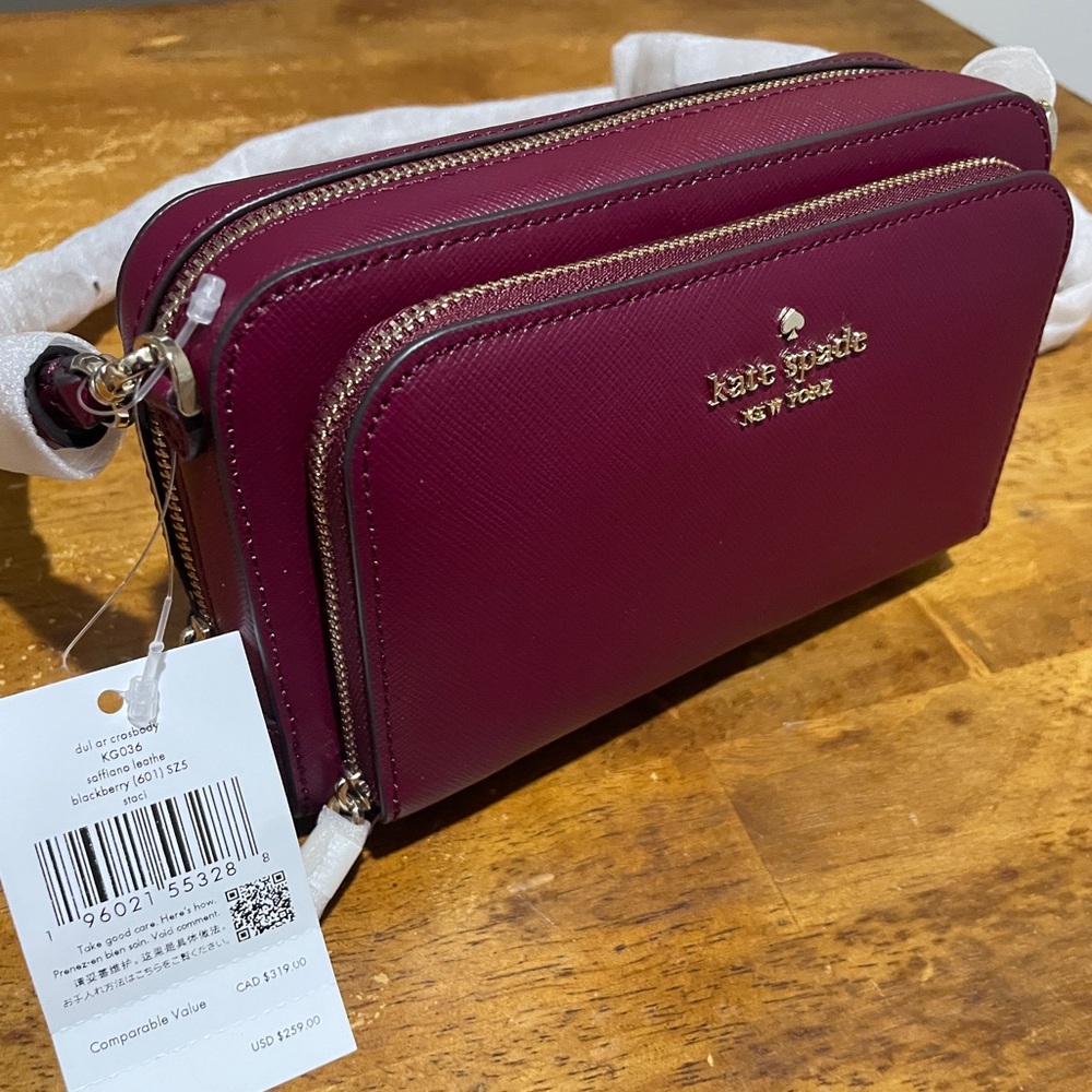 Kate Spade - NWT Staci Dual Zip Crossbody - Blackberry